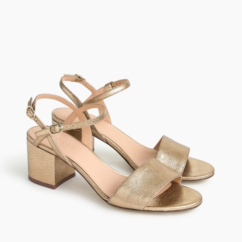New J. Crew Gold Leather Block Heel Sandal